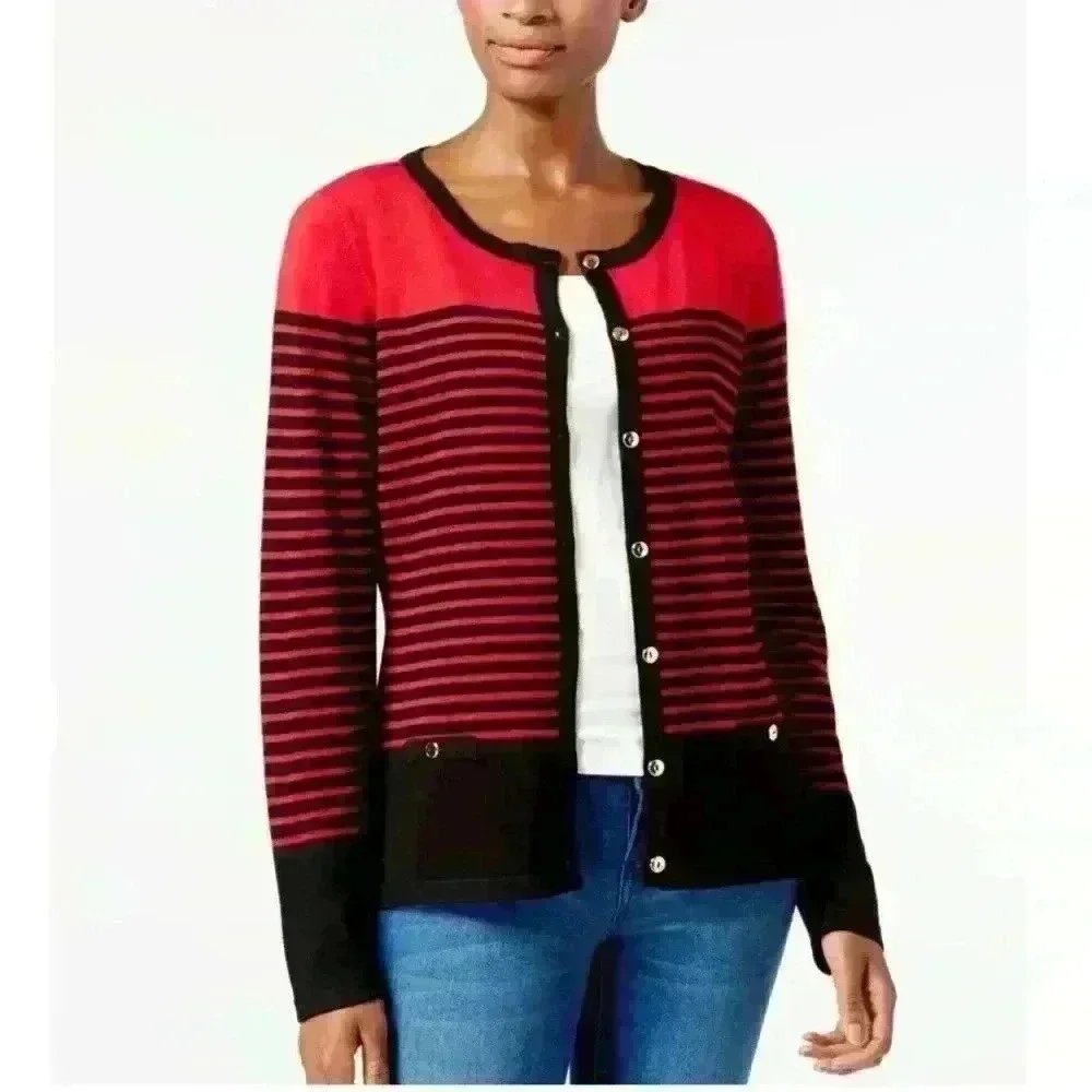 Karen Scott Red and Black Resort Stripped Sweater Size Small - Picture 2 of 7